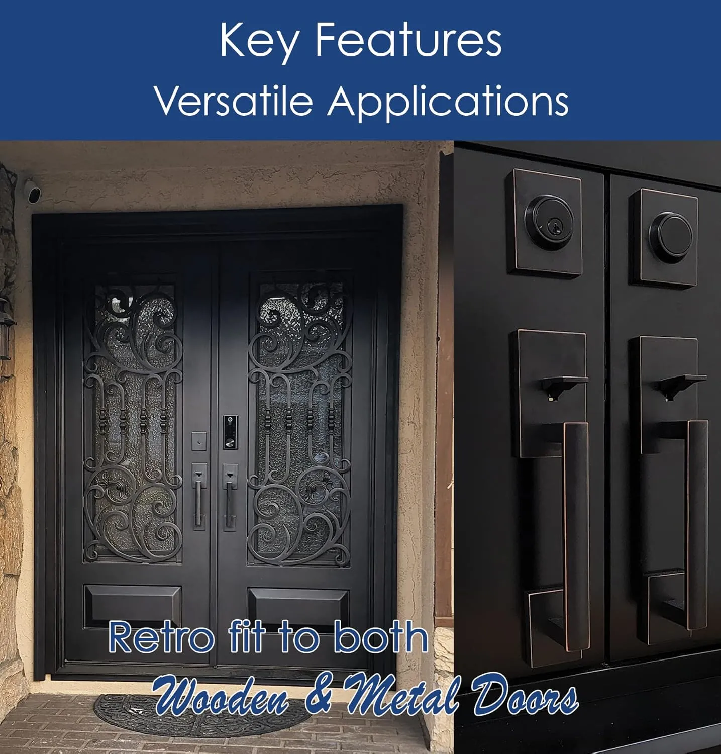 Single Door Handle Set with Single Cylinder Deadbolt, Rectangular Adjustable Entry Door Lock Set (Arch Lever, Oil Rubbed Bronze)
