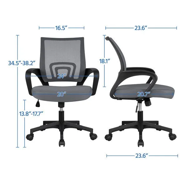 SKONYON Adjustable Mid Back Mesh Swivel Office Chair with Armrests, Dark Gray