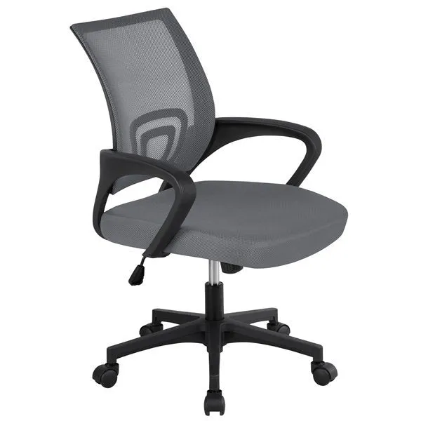 SKONYON Adjustable Mid Back Mesh Swivel Office Chair with Armrests, Dark Gray