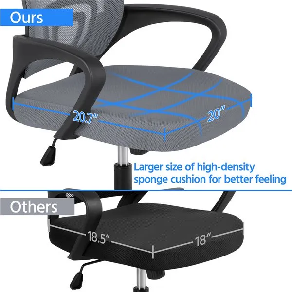 SKONYON Adjustable Mid Back Mesh Swivel Office Chair with Armrests, Dark Gray