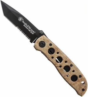 Smith & Wesson CK5TBSD 7.4in High Carbon S.S. Folding Knife with a 3.2in Serrated Tanto Blade and Aluminum Handle for Outdoor, Tactical, Survival and EDC
