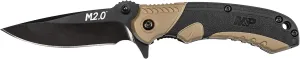 Smith & Wesson M&P M2.0 6.1in S.S Ultra-Glide Folding Knife w/2.75in Drop Point Blade and Aluminum/Nylon FDE Handle for Outdoor, Tactical, Survival and EDC