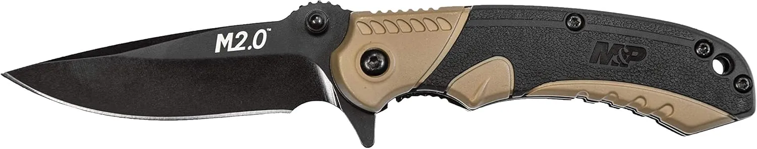 Smith & Wesson M&P M2.0 6.1in S.S Ultra-Glide Folding Knife w/2.75in Drop Point Blade and Aluminum/Nylon FDE Handle for Outdoor, Tactical, Survival and EDC