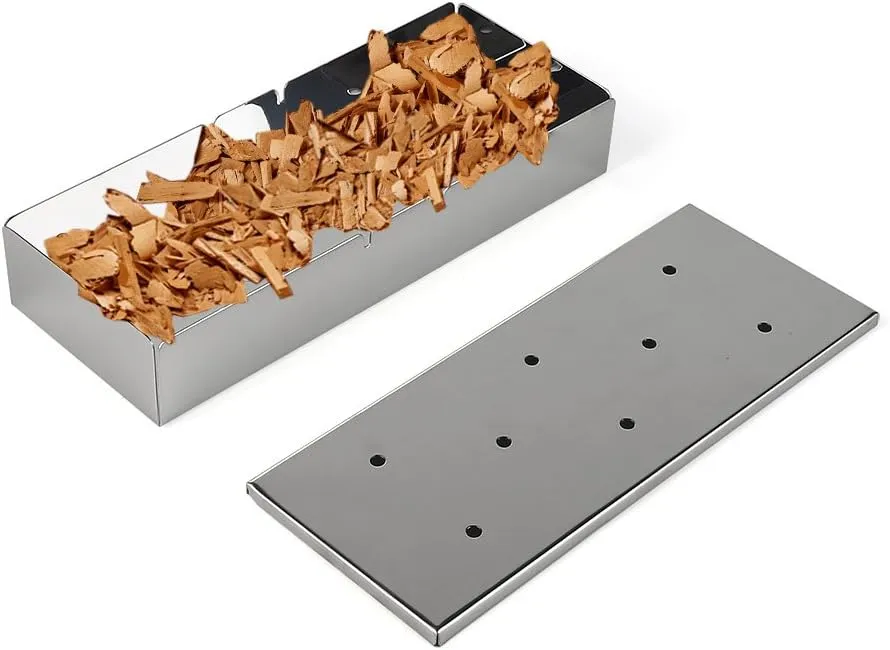 Smoker Box, Stainless Steel Grill Accessories with Lid, Best Grilling Utensils with Wood Chips, Silver