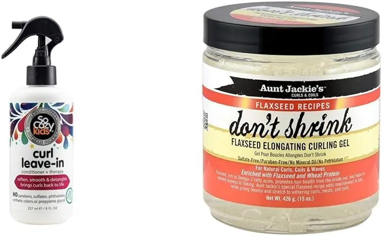 SO COZY Leave In Conditioner Spray (8 Fl Oz) & Aunt Jackie's Flaxseed Recipes Don't Shrink Elongating Hair Curling Gel for Natural Curls, Coils and Waves, 15 oz