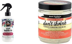 SO COZY Leave In Conditioner Spray (8 Fl Oz) & Aunt Jackie's Flaxseed Recipes Don't Shrink Elongating Hair Curling Gel for Natural Curls, Coils and Waves, 15 oz