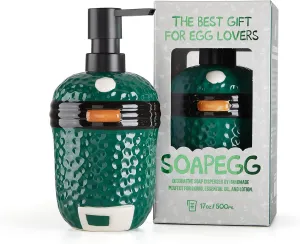 SoapEGG, the L/XL Green Egg Ornament, BGE Charcoal Grill Accessories - Lovely Ceramic Bottel with Rust Proof Pump, Works for Kitchen, Bathroom, and Outdoor Barbecue, Novelty Gift for Egghead