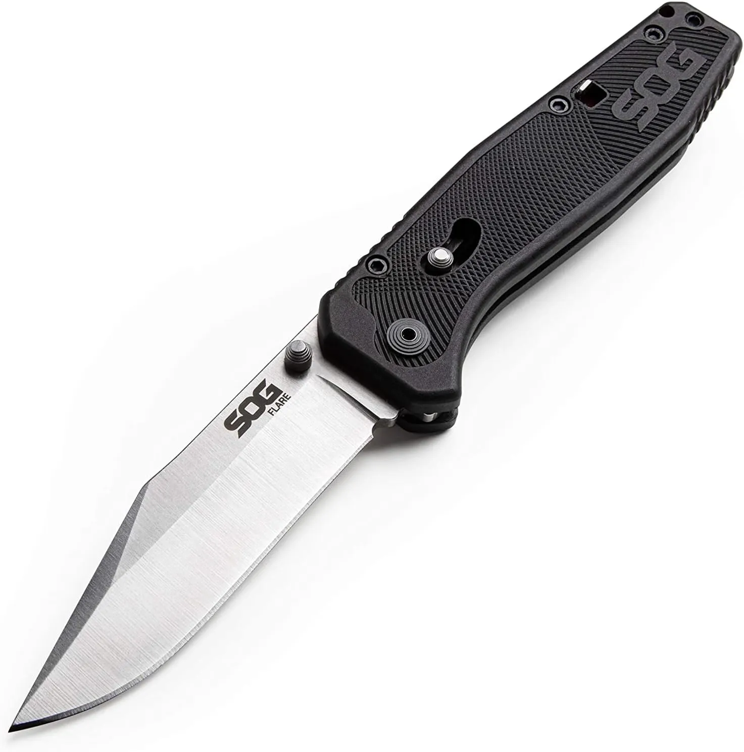 SOG Flare Folding and Pocket Knife Assisted Opening Tech Knife w/ 3.5 Inch Stainless Straight Edge Blade & Tactical Knife GRN Grip (FLA1001-CP), Black