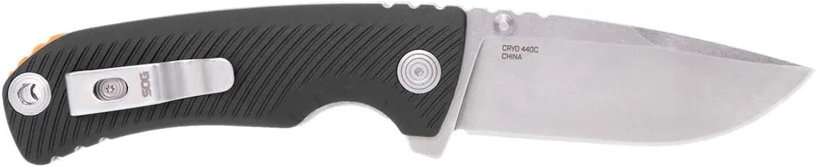 SOG Tellus ATK Outdoor Assisted Opening Frame Lock Folding Knives | Ambidextrous GRN Handle | CRYO 440C Stainless Steel Blade | Adjustable Belt Clip