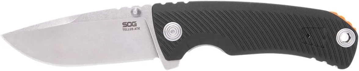SOG Tellus ATK Outdoor Assisted Opening Frame Lock Folding Knives | Ambidextrous GRN Handle | CRYO 440C Stainless Steel Blade | Adjustable Belt Clip