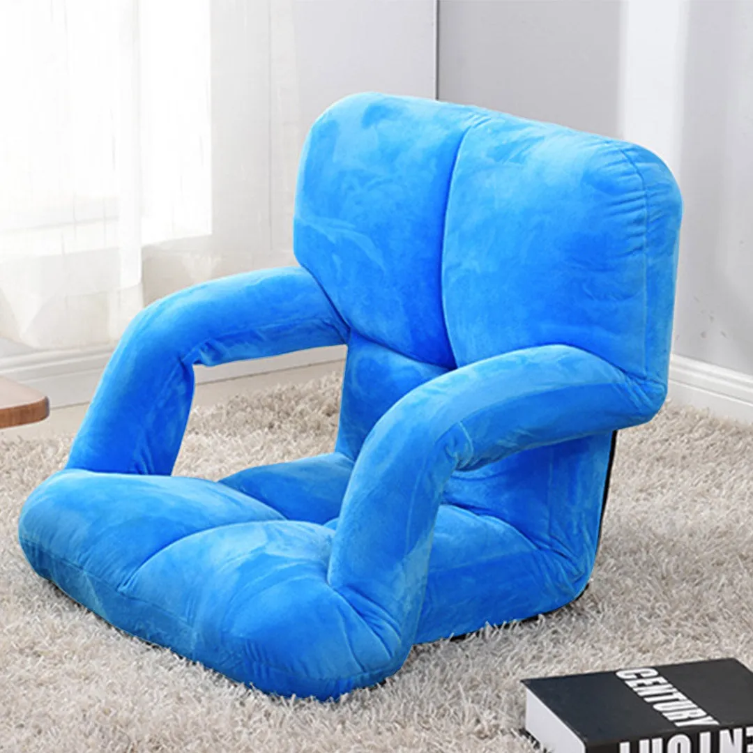 SOGA 2X Foldable Lounge Cushion Adjustable Floor Lazy Recliner Chair with Armrest Blue - Kid