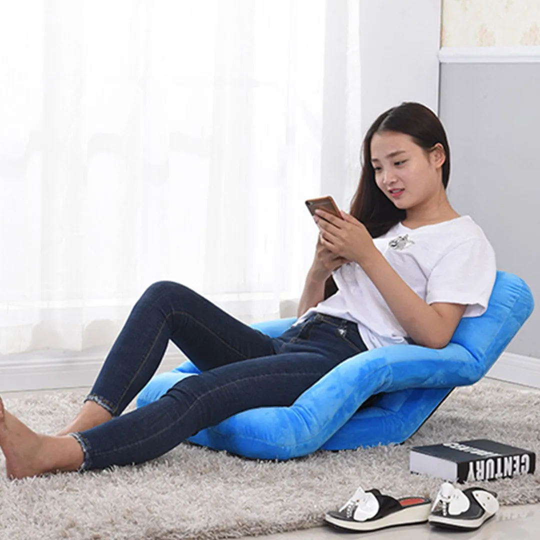 SOGA 2X Foldable Lounge Cushion Adjustable Floor Lazy Recliner Chair with Armrest Blue - Kid