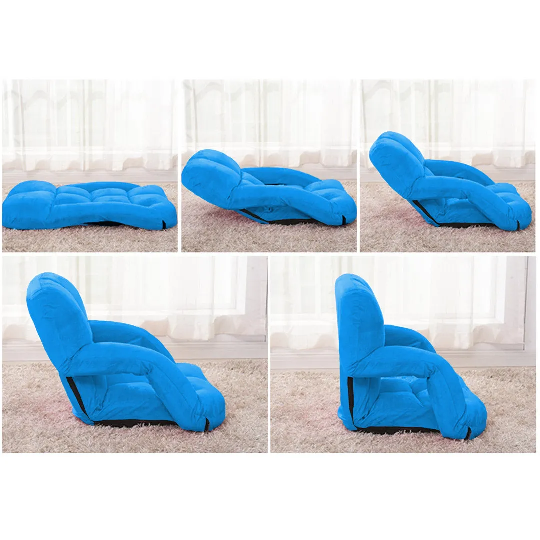 SOGA 2X Foldable Lounge Cushion Adjustable Floor Lazy Recliner Chair with Armrest Blue - Kid