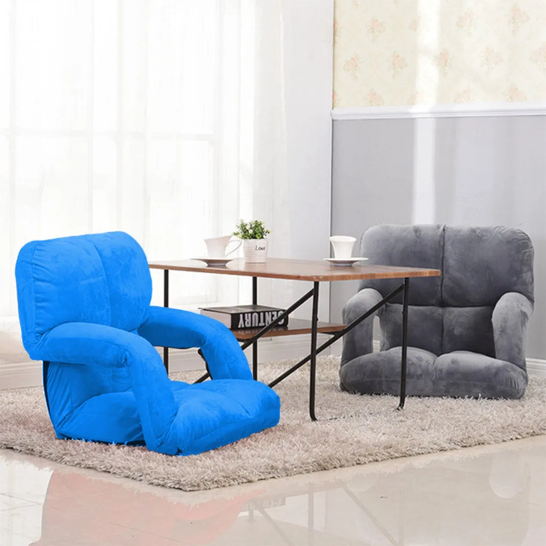 SOGA 2X Foldable Lounge Cushion Adjustable Floor Lazy Recliner Chair with Armrest Blue - Kid