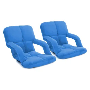 SOGA 2X Foldable Lounge Cushion Adjustable Floor Lazy Recliner Chair with Armrest Blue - Kid