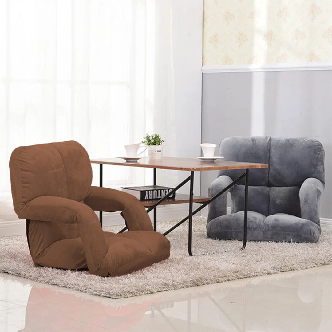 SOGA 2X Foldable Lounge Cushion Adjustable Floor Lazy Recliner Chair with Armrest Coffee - Kid