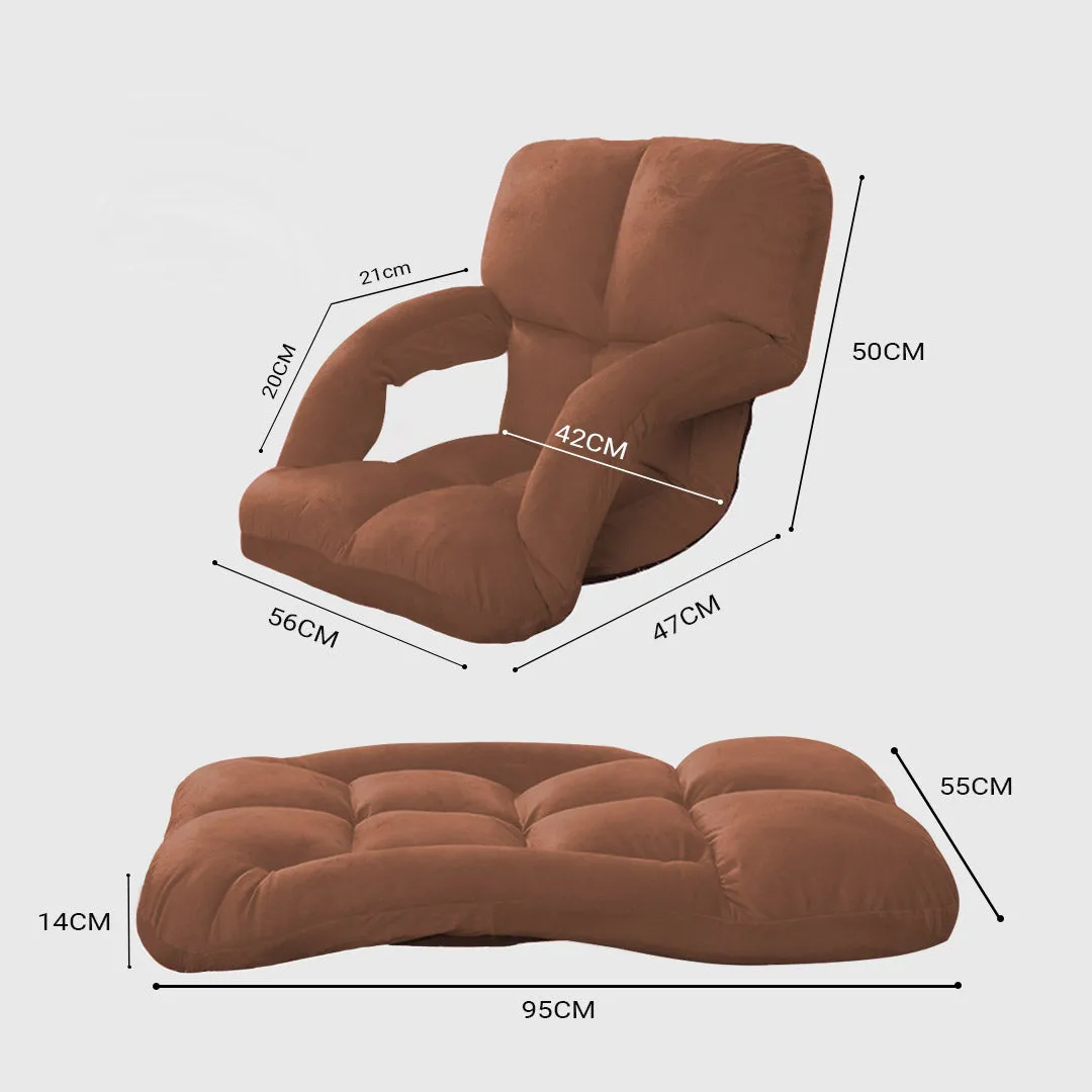 SOGA 2X Foldable Lounge Cushion Adjustable Floor Lazy Recliner Chair with Armrest Coffee - Kid
