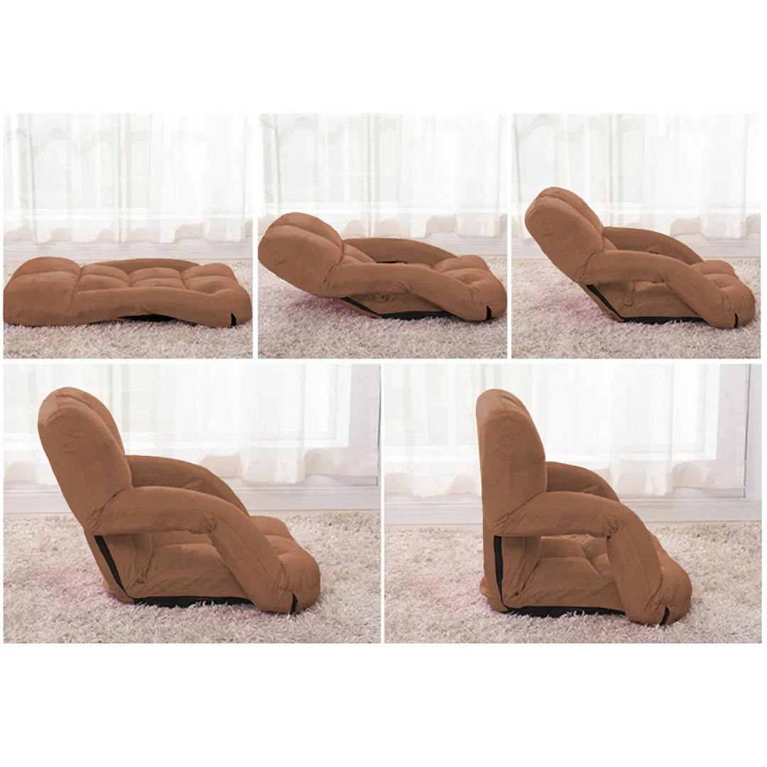 SOGA 2X Foldable Lounge Cushion Adjustable Floor Lazy Recliner Chair with Armrest Coffee - Kid