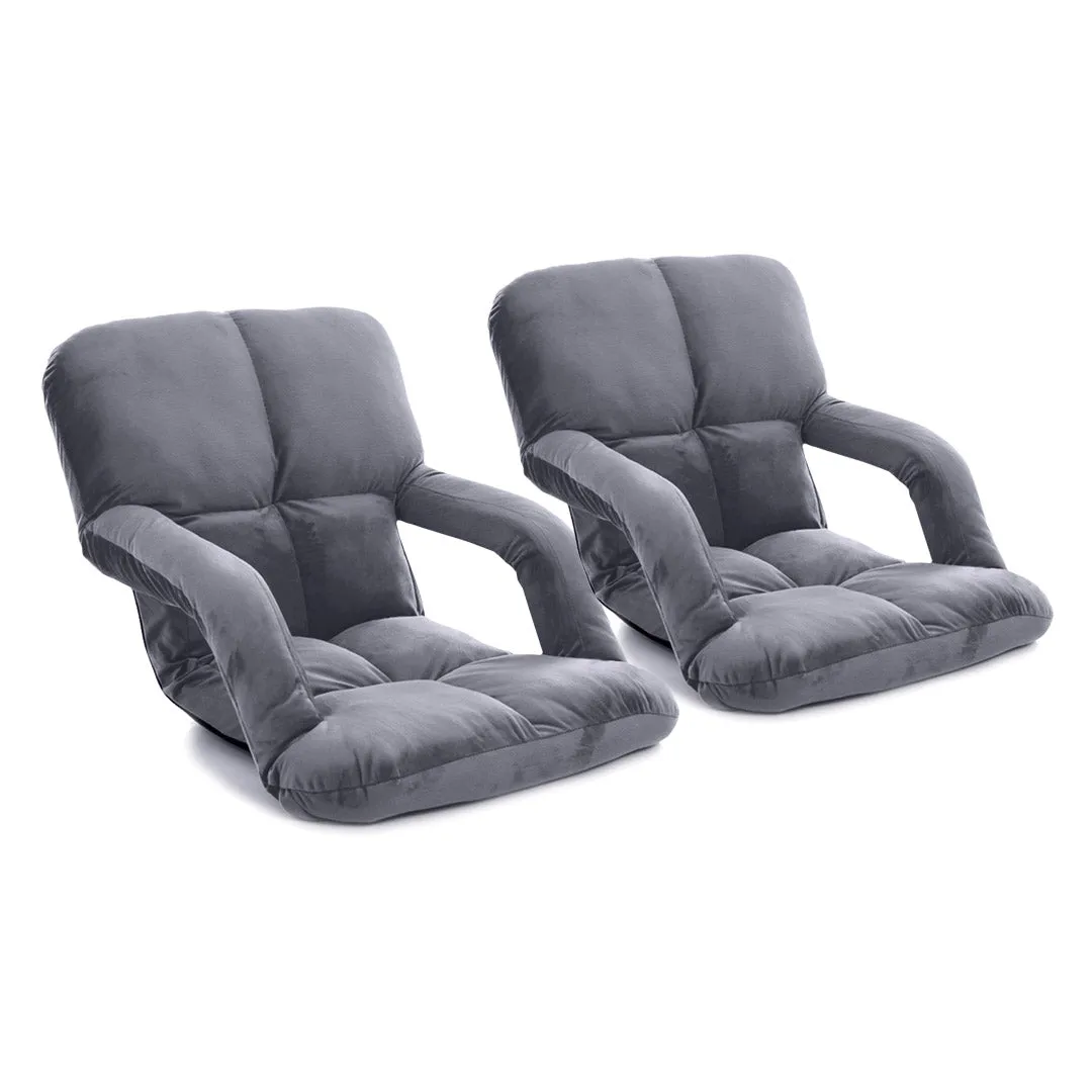 SOGA 2X Foldable Lounge Cushion Adjustable Floor Lazy Recliner Chair with Armrest Grey - Kid