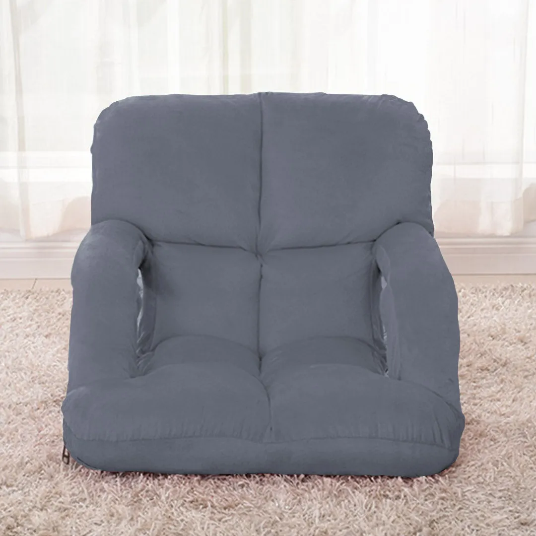 SOGA 2X Foldable Lounge Cushion Adjustable Floor Lazy Recliner Chair with Armrest Grey - Kid