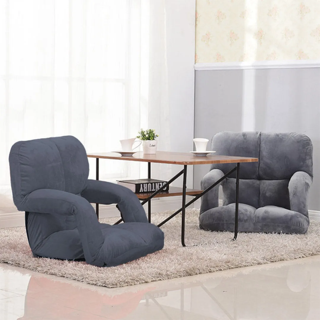 SOGA 2X Foldable Lounge Cushion Adjustable Floor Lazy Recliner Chair with Armrest Grey - Kid