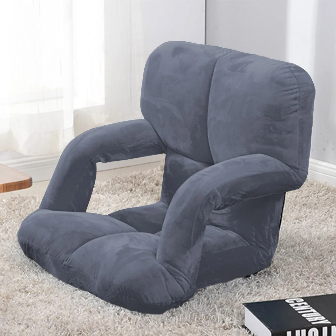 SOGA 2X Foldable Lounge Cushion Adjustable Floor Lazy Recliner Chair with Armrest Grey - Kid