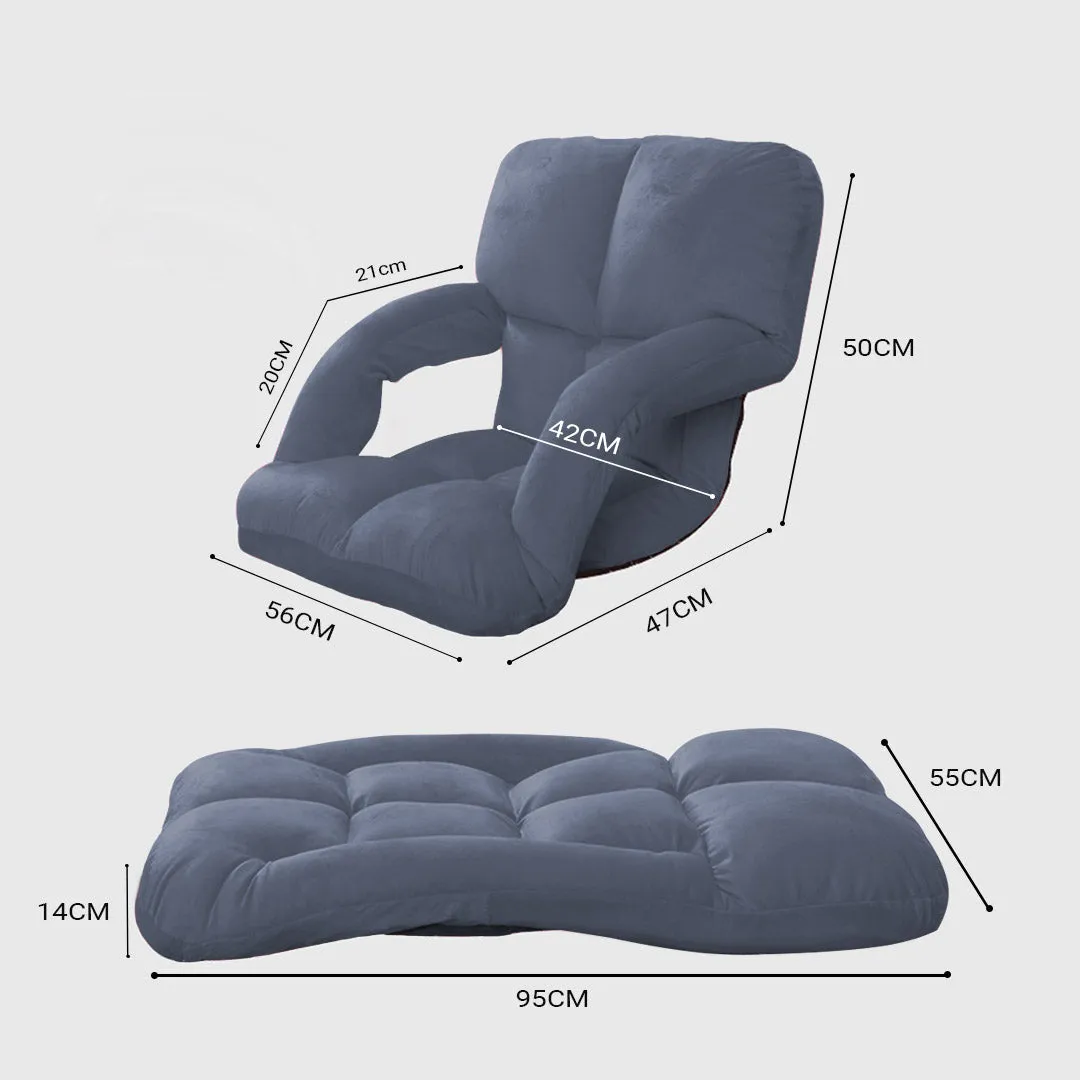 SOGA 2X Foldable Lounge Cushion Adjustable Floor Lazy Recliner Chair with Armrest Grey - Kid