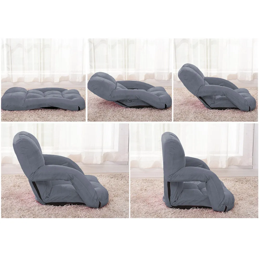 SOGA 2X Foldable Lounge Cushion Adjustable Floor Lazy Recliner Chair with Armrest Grey - Kid