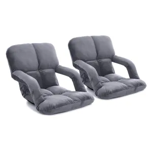 SOGA 2X Foldable Lounge Cushion Adjustable Floor Lazy Recliner Chair with Armrest Grey - Kid