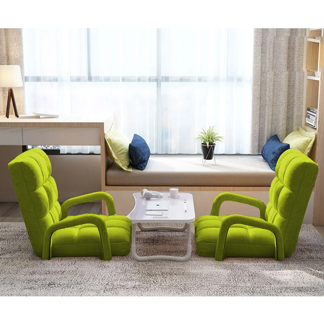 SOGA Foldable Lounge Cushion Adjustable Floor Lazy Recliner Chair with Armrest Yellow Green