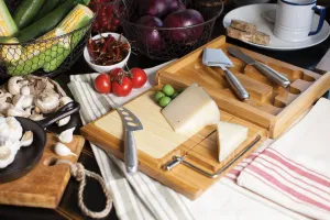 SOIRÉE CHEESE Cutting Board & Tools Set with Wire Cutter, (BAMBOO)