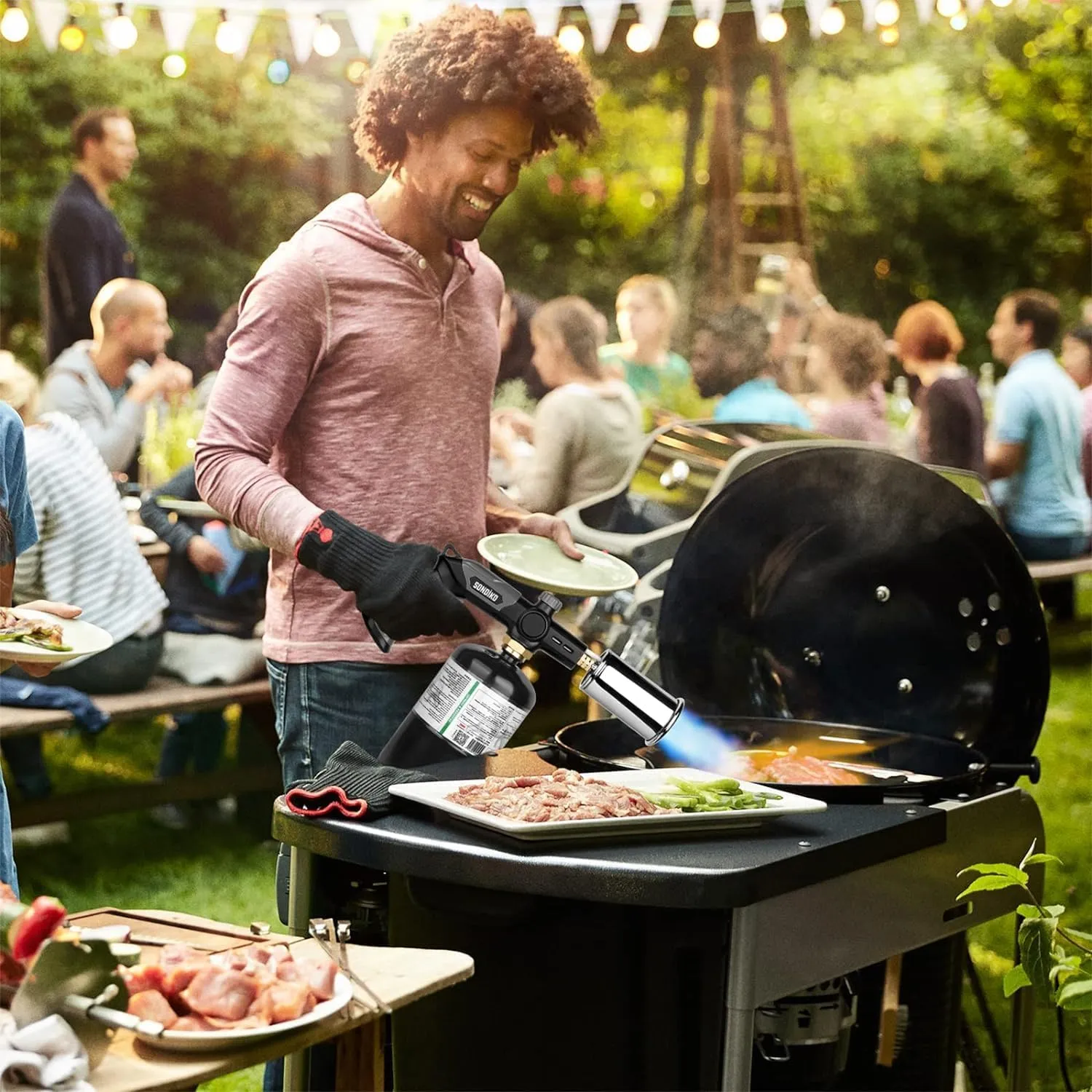 Sondiko Powerful Grill & Cooking Propane Torch L8010, Sous Vide, Campfire Starter, Adjustable Wood Torch Burner for Searing Steak, BBQ, Welding(Black, Grey) Propane Tank Not Included