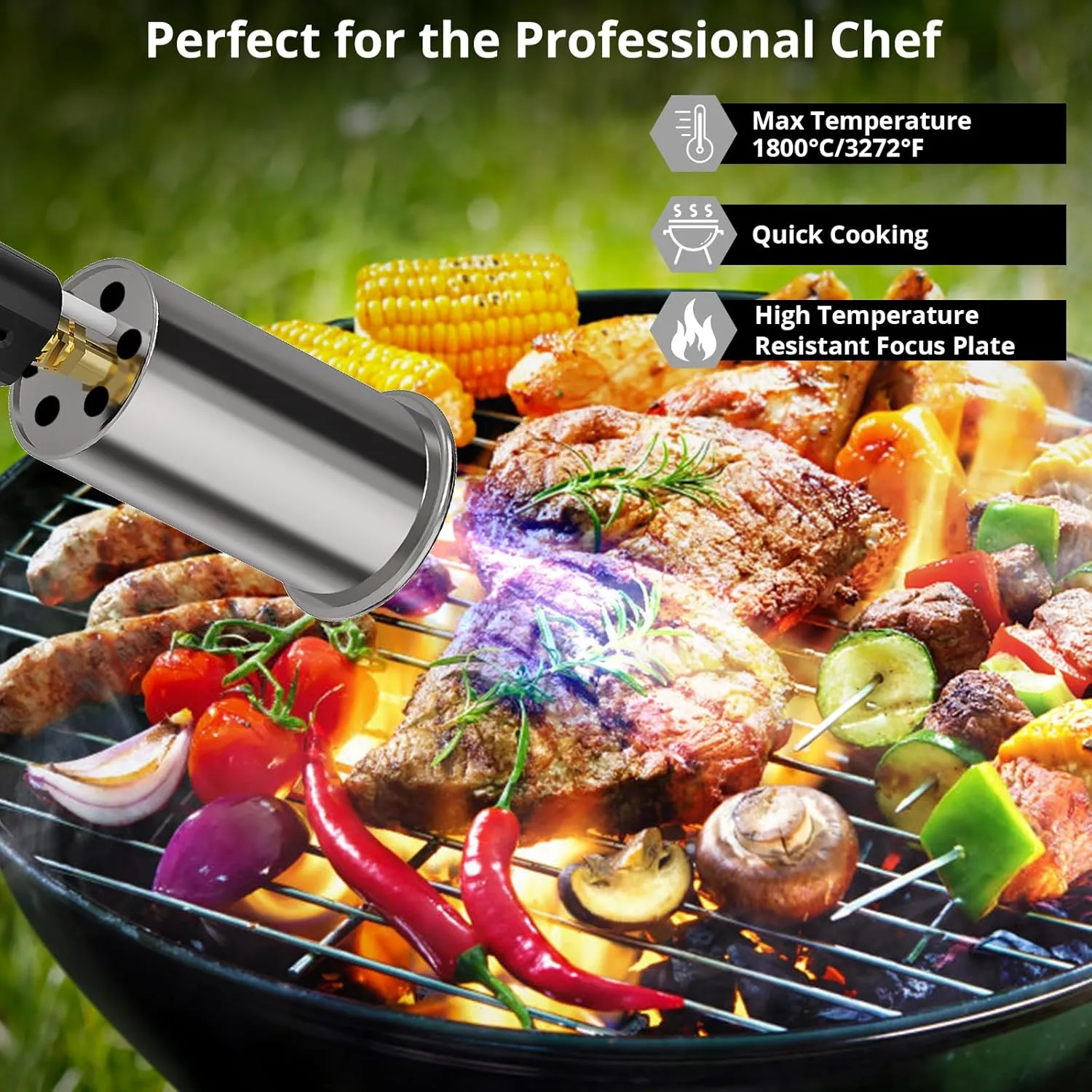 Sondiko Powerful Grill & Cooking Propane Torch L8010, Sous Vide, Campfire Starter, Adjustable Wood Torch Burner for Searing Steak, BBQ, Welding(Black, Grey) Propane Tank Not Included