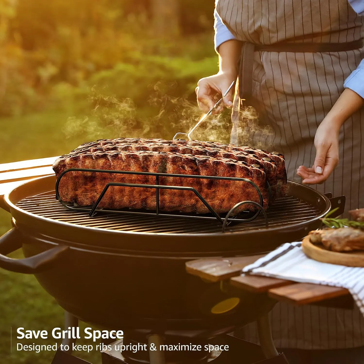 Sorbus Extra Large Non-Stick Rib Rack - Porcelain Coated Steel Roasting Stand – Holds 3 Full Rib Racks for Grilling & Barbecuing - Perfect BBQ Accessories for Smoker & Grill - Convenient Design, Black