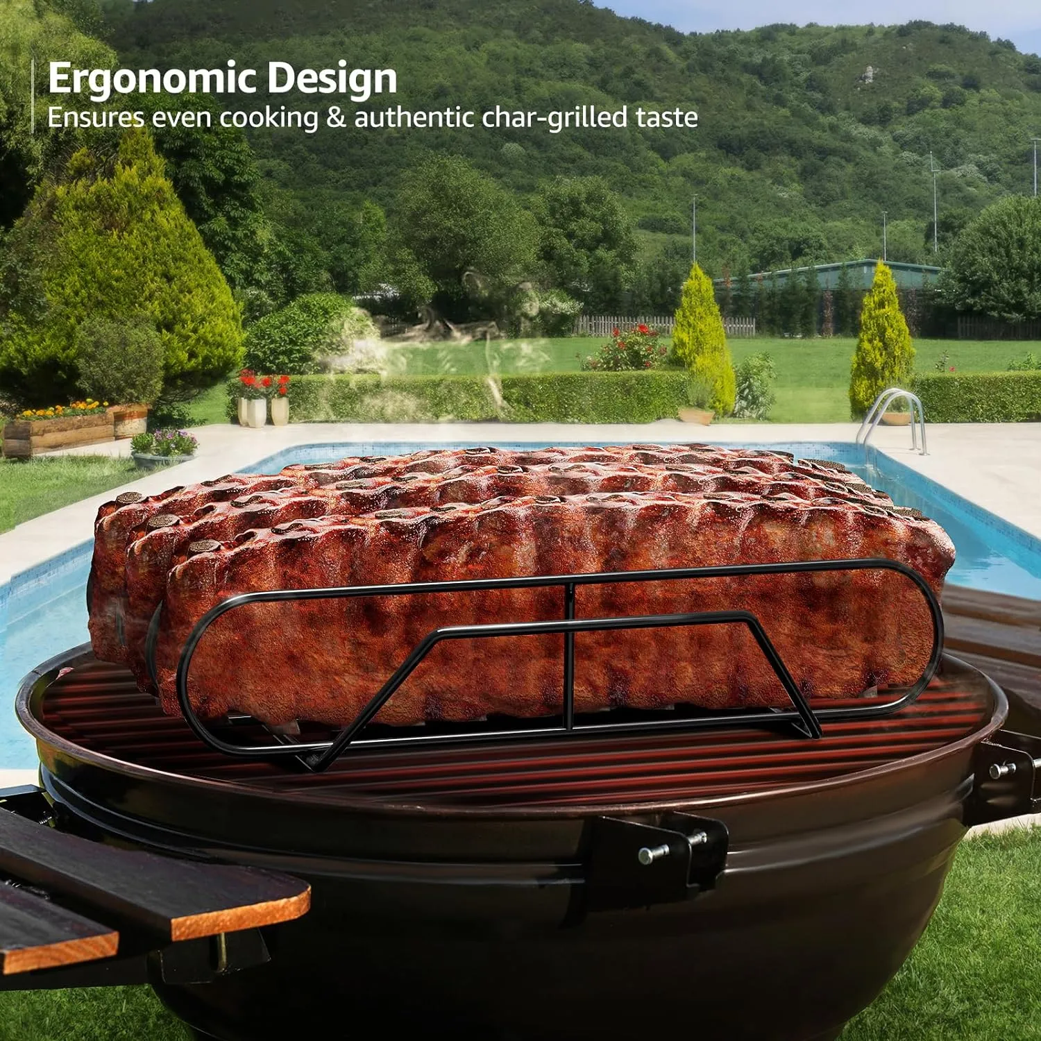 Sorbus Extra Large Non-Stick Rib Rack - Porcelain Coated Steel Roasting Stand – Holds 3 Full Rib Racks for Grilling & Barbecuing - Perfect BBQ Accessories for Smoker & Grill - Convenient Design, Black