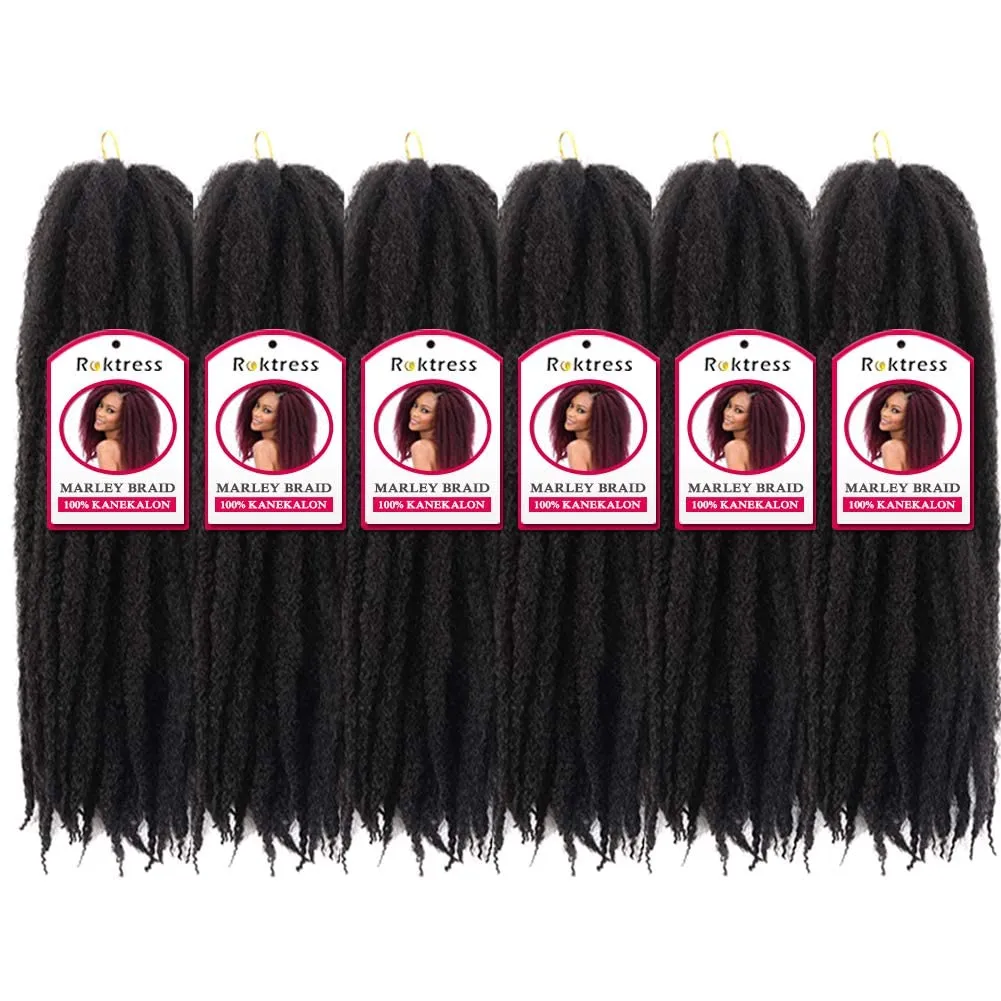 Spring Twist Marley Braiding Hair 16inch Crochet 6packs Afro Cuban Kinky Synthetic Hair Extension For Women (16inch, 6pcs, 1B)