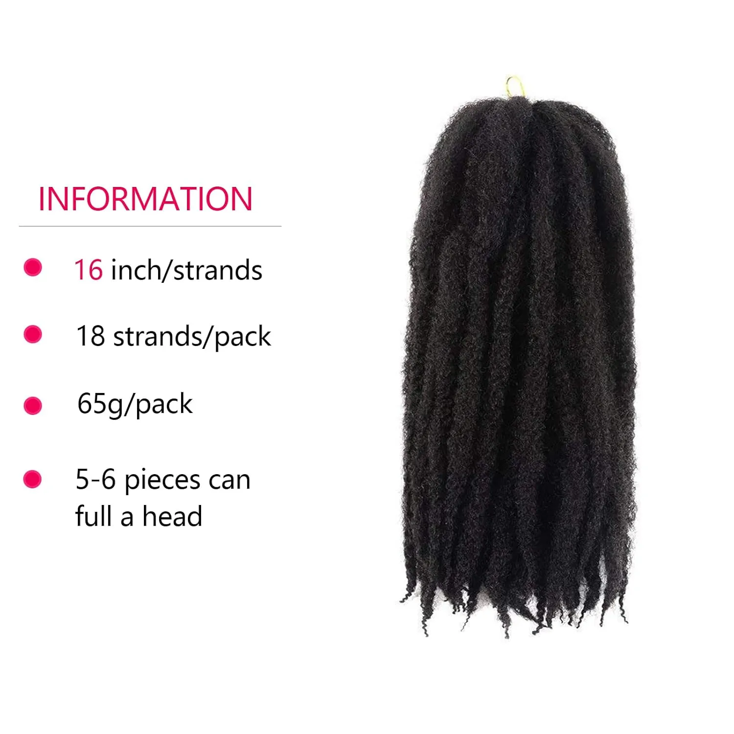 Spring Twist Marley Braiding Hair 16inch Crochet 6packs Afro Cuban Kinky Synthetic Hair Extension For Women (16inch, 6pcs, 1B)