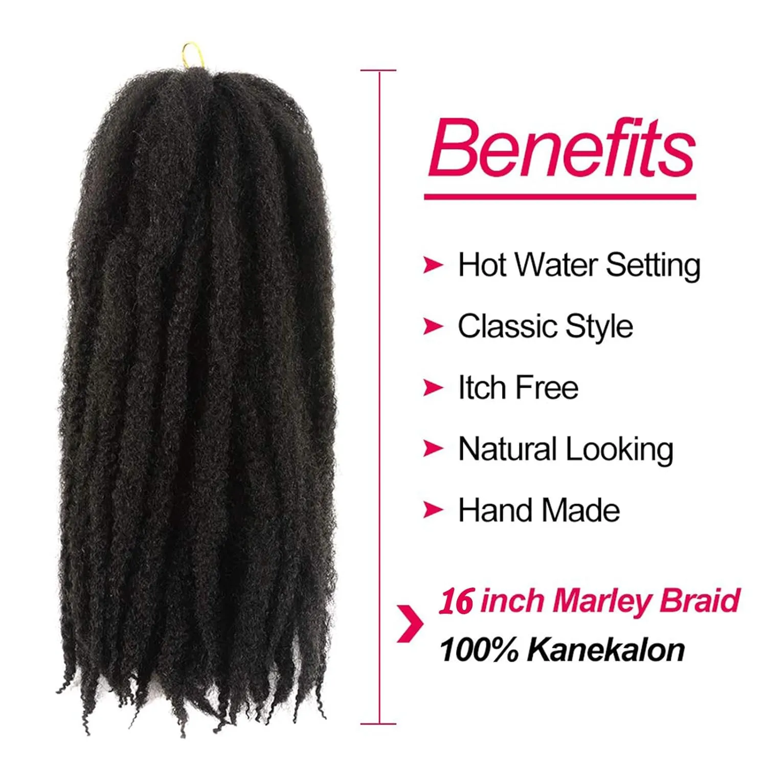 Spring Twist Marley Braiding Hair 16inch Crochet 6packs Afro Cuban Kinky Synthetic Hair Extension For Women (16inch, 6pcs, 1B)