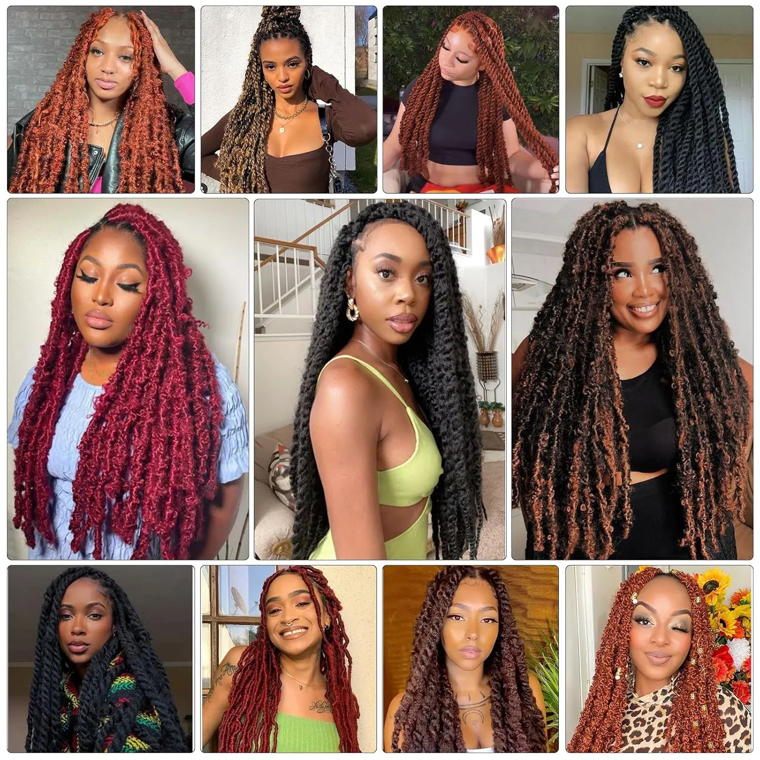 Spring Twist Marley Braiding Hair 16inch Crochet 6packs Afro Cuban Kinky Synthetic Hair Extension For Women (16inch, 6pcs, 1B)