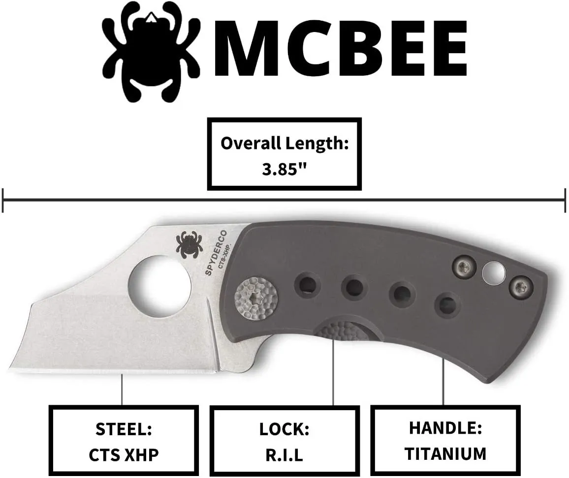 Spyderco McBee Plain Edge Premium Titanium Handle 1.52" Folding Pocket Knife (C236TIP)