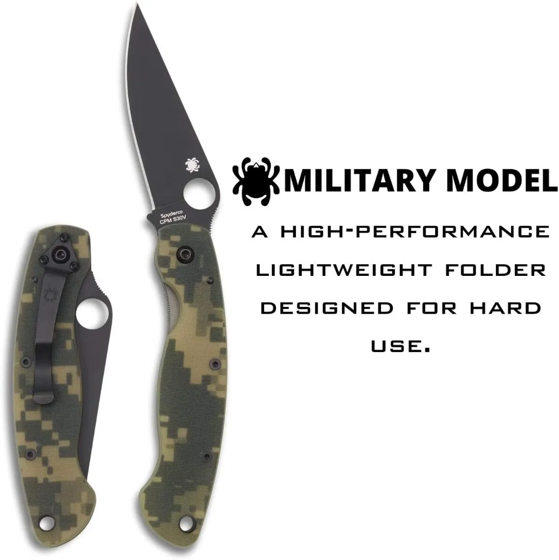 Spyderco MilitaryModel G-10 Camo/Black Blade 4" Plain Edge Folding Pocket Knife (C36GPCMOBK)