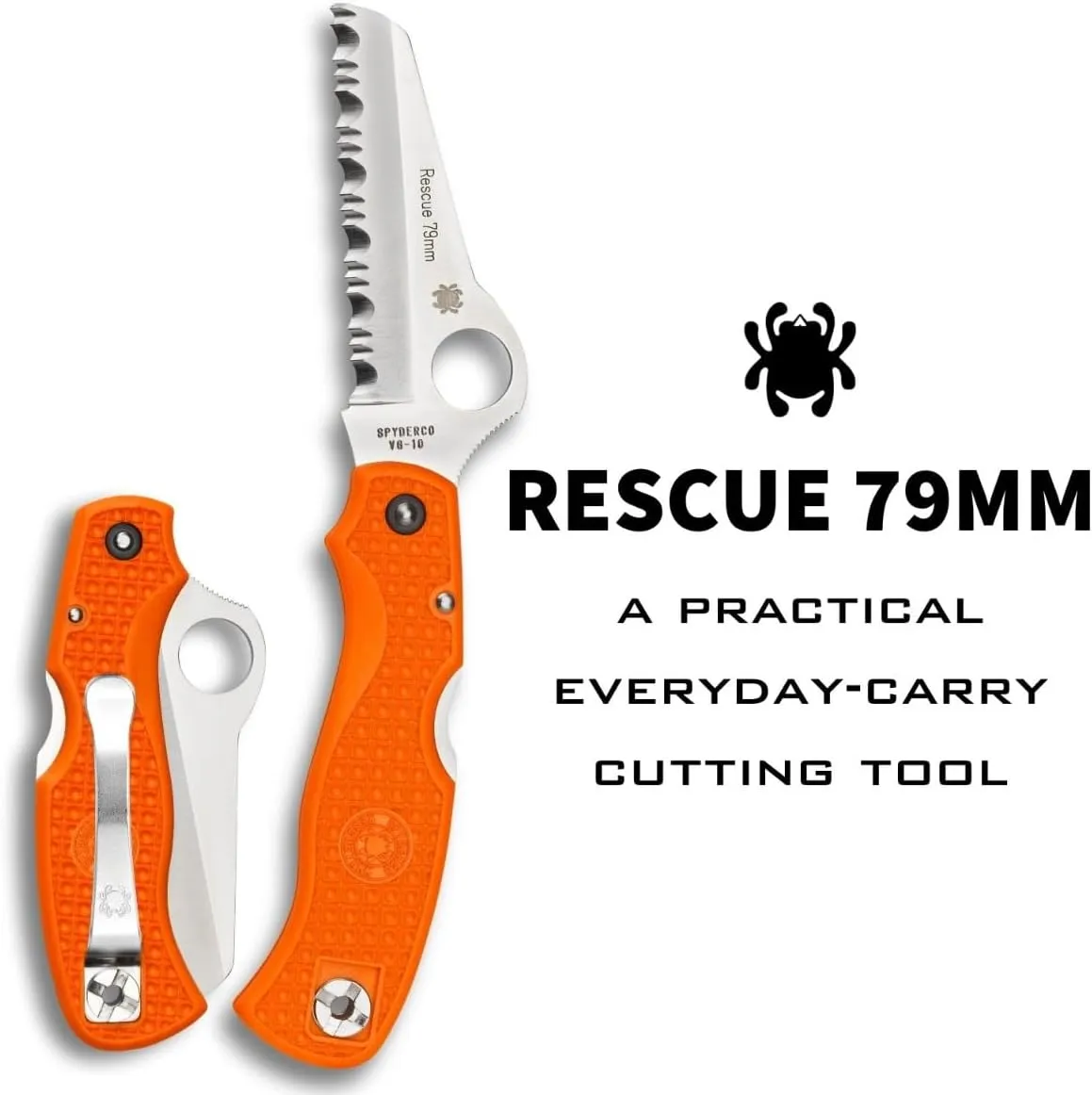Spyderco Rescue 79mm Folding Pocket Knife with 3.09" VG-10 Steel Blade and Orange FRN Handle - SpyderEdge - C45SOR