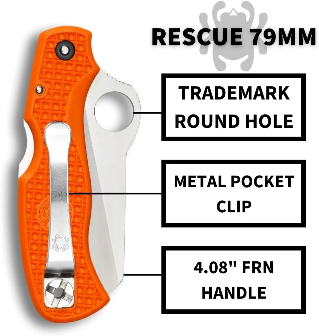 Spyderco Rescue 79mm Folding Pocket Knife with 3.09" VG-10 Steel Blade and Orange FRN Handle - SpyderEdge - C45SOR