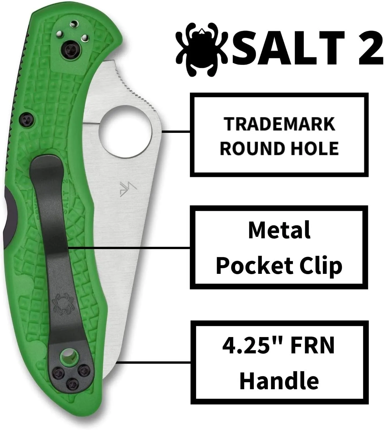 Spyderco Salt 2 Green LC200N Wharncliffe 3" Spyder Edge Folding Pocket Knife (C88FSWCGR2)