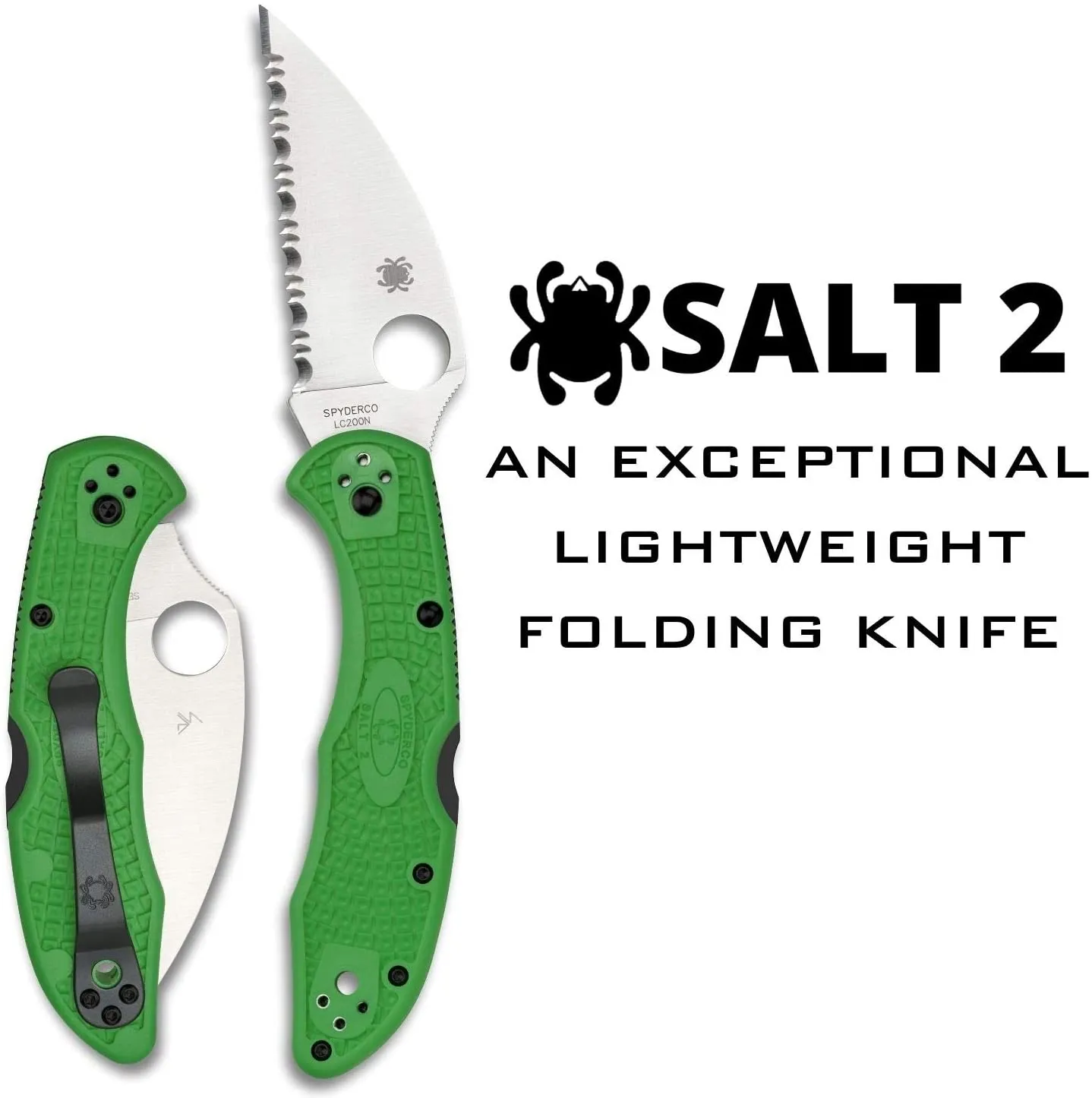 Spyderco Salt 2 Green LC200N Wharncliffe 3" Spyder Edge Folding Pocket Knife (C88FSWCGR2)