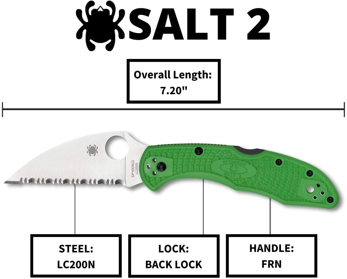 Spyderco Salt 2 Green LC200N Wharncliffe 3" Spyder Edge Folding Pocket Knife (C88FSWCGR2)