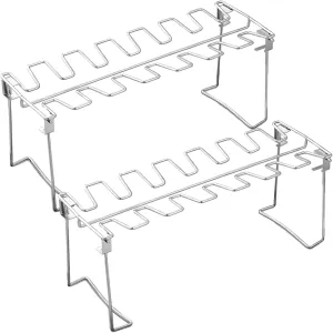 Stainless Steel 14-Slot Chicken Wing and Leg Grill Rack, Foldable, High-Temp Resistant, Space-Saving Design for Bbqs and Smokers