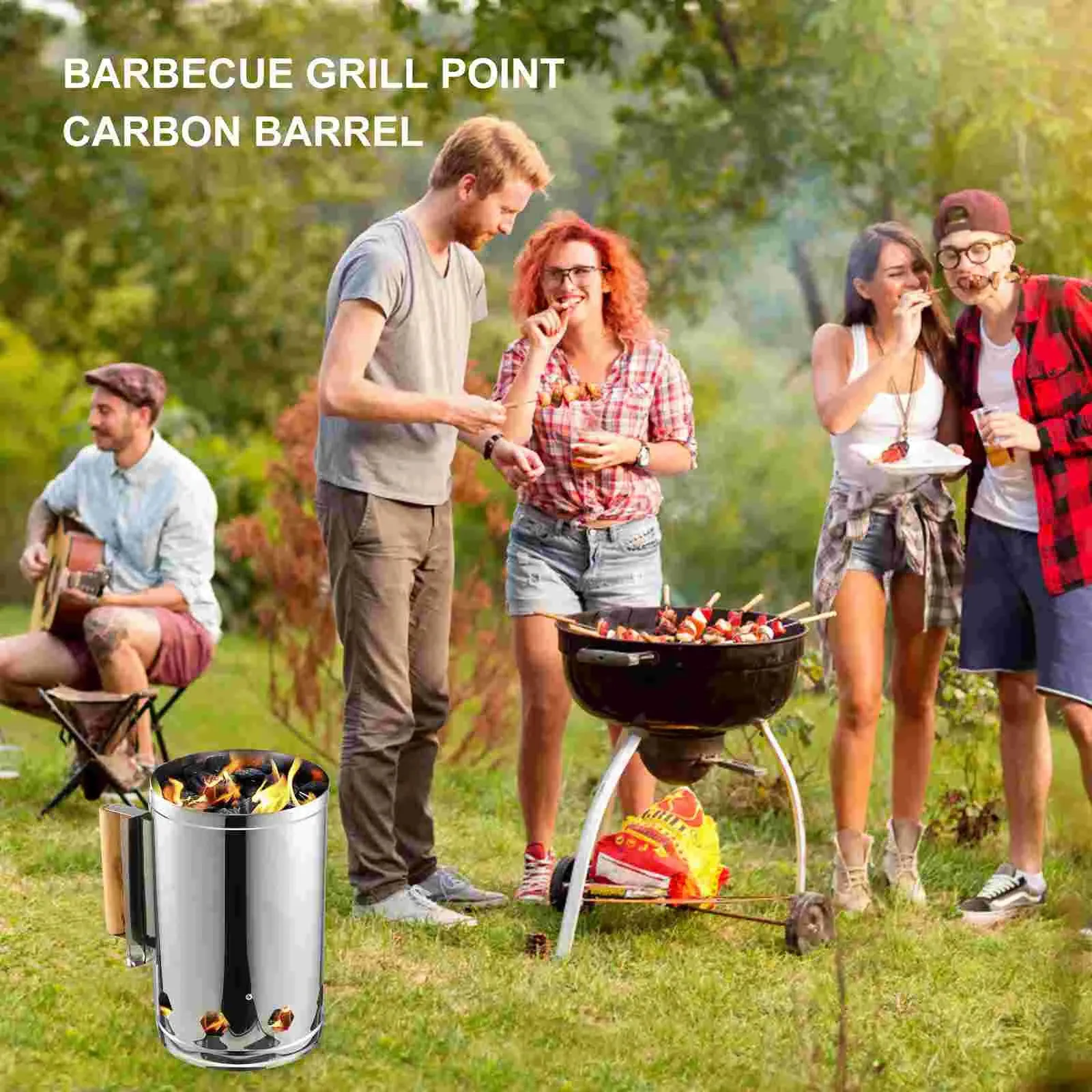 Starter Charcoal Chimney Fire BBQ Grill Tool - Outdoor Smoker Burner Ignition - Steel Stainless Camping Coal Lighter
