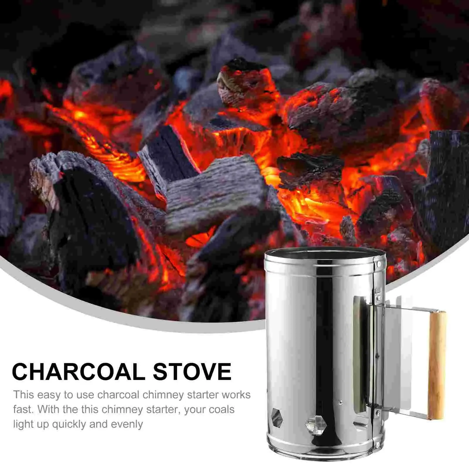 Starter Charcoal Chimney Fire BBQ Grill Tool - Outdoor Smoker Burner Ignition - Steel Stainless Camping Coal Lighter