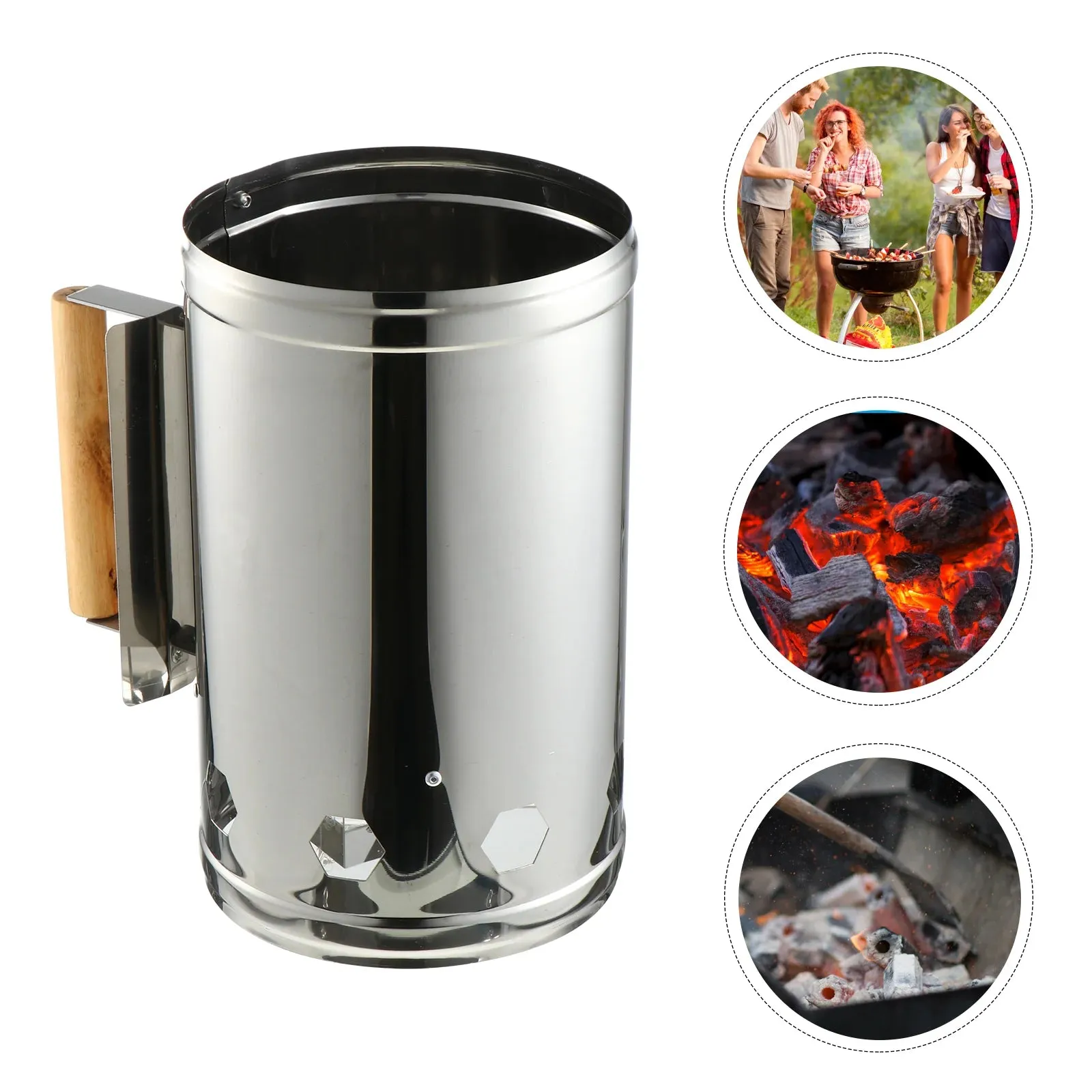 Starter Charcoal Chimney Fire BBQ Grill Tool - Outdoor Smoker Burner Ignition - Steel Stainless Camping Coal Lighter